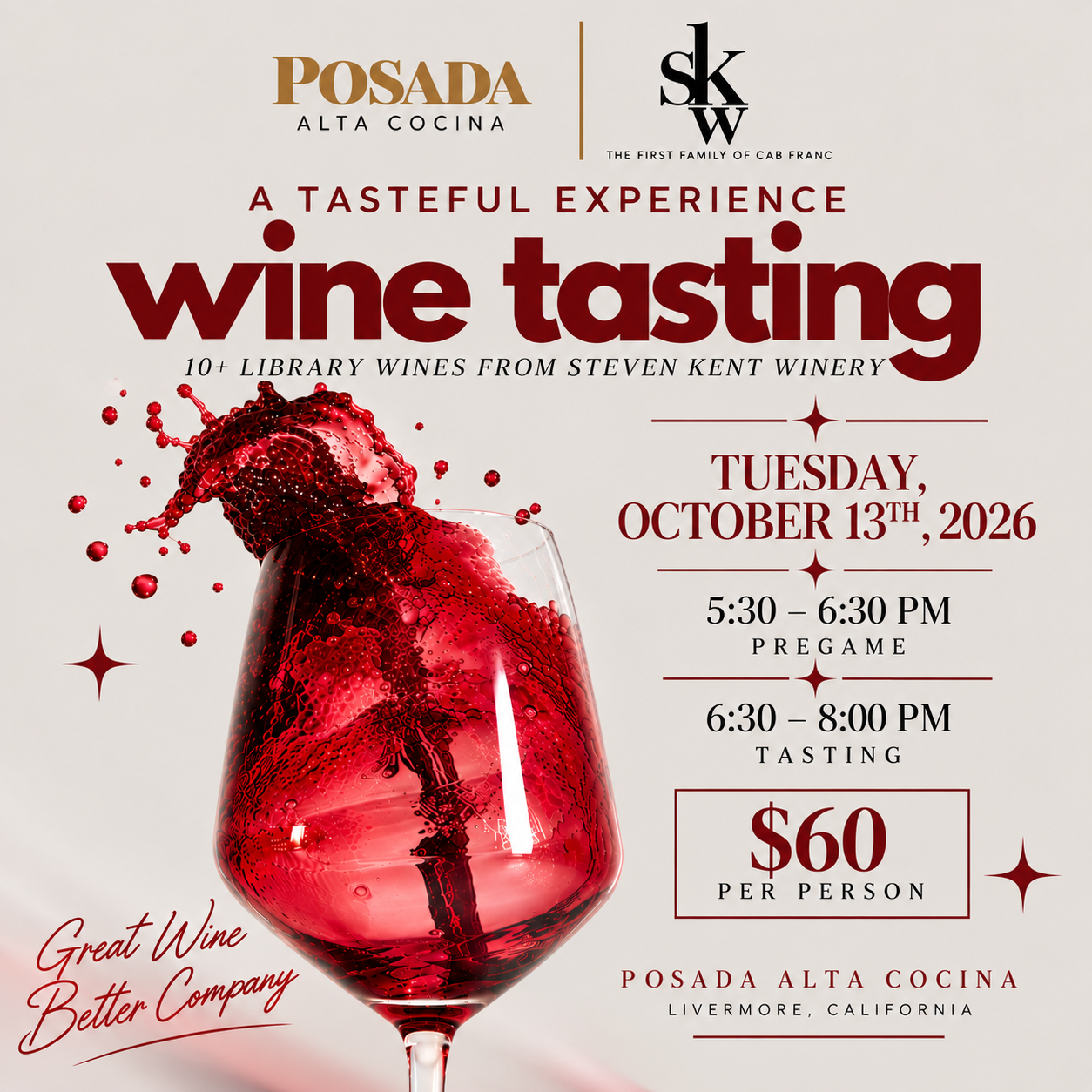 Posada Alta Cocina x Steven Kent Winery Library Wine Tasting — October 13th 2026