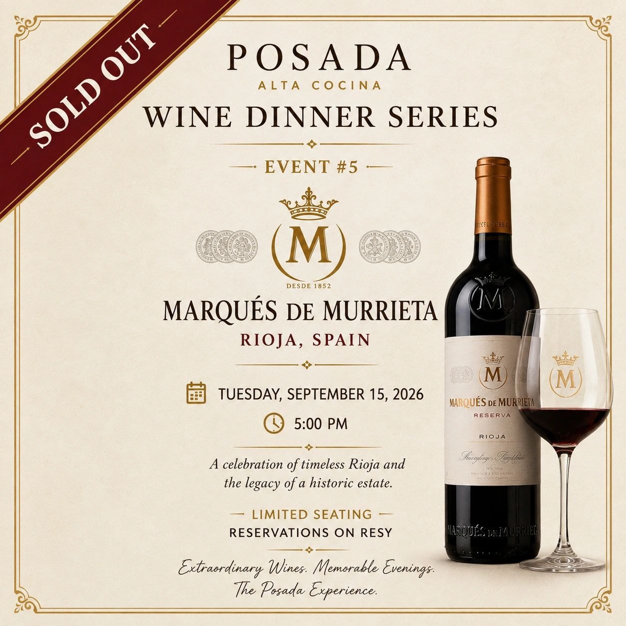Posada Alta Cocina Wine Dinner Series — Marqués de Murrieta Rioja event